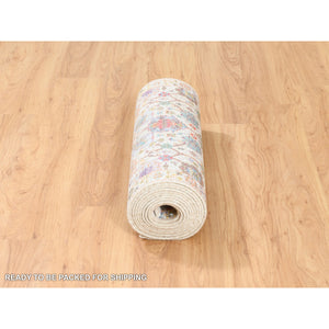 2'6"x16'1" Colorful Silk With Textured Wool Tabriz Vase With Flower Design Hand Knotted Oriental XL Runner Rug FWR373728