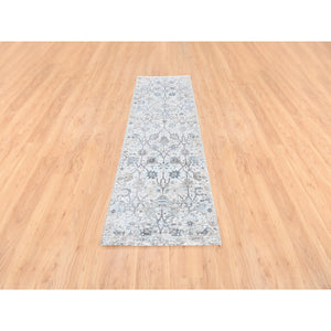 2'6"x8'2" Hand Knotted Ivory Silk With Textured Wool Tabriz Vase And Pomegranate Design Oriental Runner Rug FWR373734