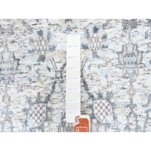 2'6"x8'2" Hand Knotted Ivory Silk With Textured Wool Tabriz Vase And Pomegranate Design Oriental Runner Rug FWR373734