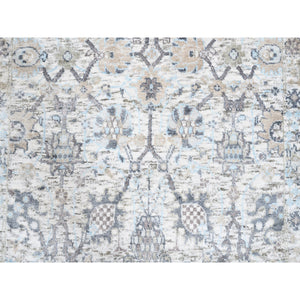 2'6"x8'2" Hand Knotted Ivory Silk With Textured Wool Tabriz Vase And Pomegranate Design Oriental Runner Rug FWR373734