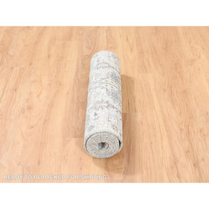 2'6"x8'2" Hand Knotted Ivory Silk With Textured Wool Tabriz Vase And Pomegranate Design Oriental Runner Rug FWR373734