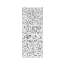 Load image into Gallery viewer, 2&#39;5&quot;x6&#39;2&quot; Ivory Silk With Textured Wool Tabriz Vase And Pomegranate Design Hand Knotted Oriental Runner Rug FWR373746