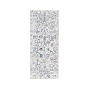 2'5"x6'2" Ivory Silk With Textured Wool Tabriz Vase And Pomegranate Design Hand Knotted Oriental Runner Rug FWR373746