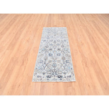 Load image into Gallery viewer, 2&#39;5&quot;x6&#39;2&quot; Ivory Silk With Textured Wool Tabriz Vase And Pomegranate Design Hand Knotted Oriental Runner Rug FWR373746