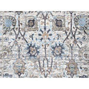2'5"x6'2" Ivory Silk With Textured Wool Tabriz Vase And Pomegranate Design Hand Knotted Oriental Runner Rug FWR373746