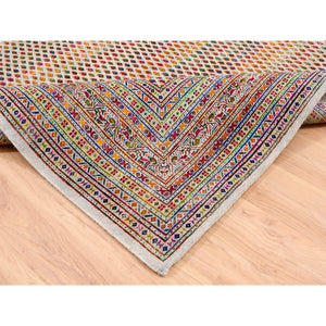7'9"x10' Colorful Wool And Sari Silk Sarouk Mir Inspired With Repetitive Boteh Design Hand Knotted Oriental Rug FWR373818