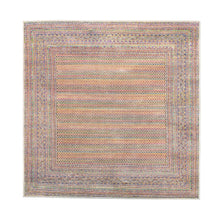 Load image into Gallery viewer, 14&#39;x14&#39; Colorful Wool And Sari Silk Sarouk Mir Inspired With Multiple Borders Hand Knotted Oriental Square Rug FWR373830