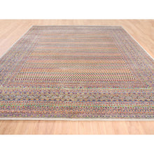Load image into Gallery viewer, 14&#39;x14&#39; Colorful Wool And Sari Silk Sarouk Mir Inspired With Multiple Borders Hand Knotted Oriental Square Rug FWR373830