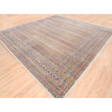 Load image into Gallery viewer, 14&#39;x14&#39; Colorful Wool And Sari Silk Sarouk Mir Inspired With Multiple Borders Hand Knotted Oriental Square Rug FWR373830