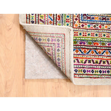 Load image into Gallery viewer, 14&#39;x14&#39; Colorful Wool And Sari Silk Sarouk Mir Inspired With Multiple Borders Hand Knotted Oriental Square Rug FWR373830