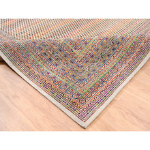 Load image into Gallery viewer, 14&#39;x14&#39; Colorful Wool And Sari Silk Sarouk Mir Inspired With Multiple Borders Hand Knotted Oriental Square Rug FWR373830