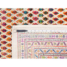 Load image into Gallery viewer, 14&#39;x14&#39; Colorful Wool And Sari Silk Sarouk Mir Inspired With Multiple Borders Hand Knotted Oriental Square Rug FWR373830