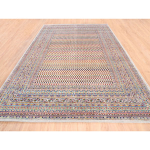 8'10"x12' Wool And Sari Silk Colorful Sarouk Mir Inspired with Repetitive Boteh Design Hand Knotted Oriental Rug FWR373842