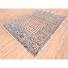 Load image into Gallery viewer, 8&#39;10&quot;x12&#39; Wool And Sari Silk Colorful Sarouk Mir Inspired with Repetitive Boteh Design Hand Knotted Oriental Rug FWR373842