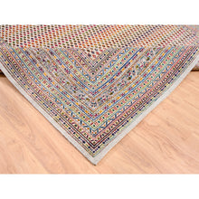 Load image into Gallery viewer, 8&#39;10&quot;x12&#39; Wool And Sari Silk Colorful Sarouk Mir Inspired with Repetitive Boteh Design Hand Knotted Oriental Rug FWR373842
