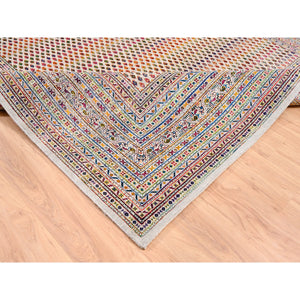 8'10"x12' Wool And Sari Silk Colorful Sarouk Mir Inspired with Repetitive Boteh Design Hand Knotted Oriental Rug FWR373842