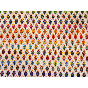 8'10"x12' Wool And Sari Silk Colorful Sarouk Mir Inspired with Repetitive Boteh Design Hand Knotted Oriental Rug FWR373842