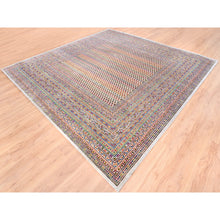 Load image into Gallery viewer, 10&#39;1&quot;x10&#39;1&quot; Colorful Wool And Sari Silk Sarouk Mir Inspired With Multiple Borders Hand Knotted Oriental Square Rug FWR373860