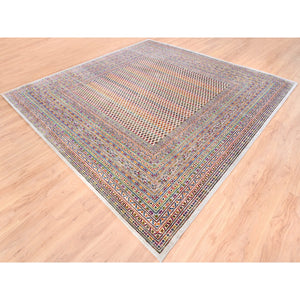 10'1"x10'1" Colorful Wool And Sari Silk Sarouk Mir Inspired With Multiple Borders Hand Knotted Oriental Square Rug FWR373860