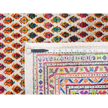 Load image into Gallery viewer, 10&#39;1&quot;x10&#39;1&quot; Colorful Wool And Sari Silk Sarouk Mir Inspired With Multiple Borders Hand Knotted Oriental Square Rug FWR373860