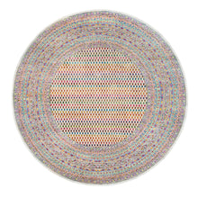 Load image into Gallery viewer, 8&#39;10&quot;x8&#39;10&quot; Colorful Wool And Sari Silk Sarouk Mir Inspired With Repetitive Boteh Design Hand Knotted Oriental Round Rug FWR373896