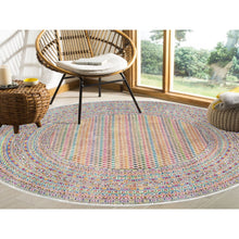 Load image into Gallery viewer, 8&#39;10&quot;x8&#39;10&quot; Colorful Wool And Sari Silk Sarouk Mir Inspired With Repetitive Boteh Design Hand Knotted Oriental Round Rug FWR373896