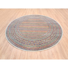 Load image into Gallery viewer, 8&#39;10&quot;x8&#39;10&quot; Colorful Wool And Sari Silk Sarouk Mir Inspired With Repetitive Boteh Design Hand Knotted Oriental Round Rug FWR373896