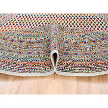 Load image into Gallery viewer, 8&#39;10&quot;x8&#39;10&quot; Colorful Wool And Sari Silk Sarouk Mir Inspired With Repetitive Boteh Design Hand Knotted Oriental Round Rug FWR373896
