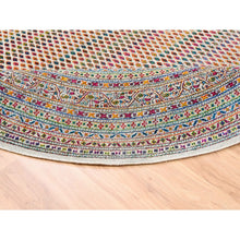Load image into Gallery viewer, 8&#39;10&quot;x8&#39;10&quot; Colorful Wool And Sari Silk Sarouk Mir Inspired With Repetitive Boteh Design Hand Knotted Oriental Round Rug FWR373896