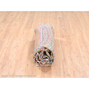 8'10"x8'10" Colorful Wool And Sari Silk Sarouk Mir Inspired With Repetitive Boteh Design Hand Knotted Oriental Round Rug FWR373896
