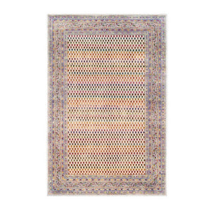 5'10"x9' Colorful Wool And Sari Silk Sarouk Mir Inspired With Repetitive Boteh Design Hand Knotted Oriental Rug FWR373902