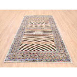 5'10"x9' Colorful Wool And Sari Silk Sarouk Mir Inspired With Repetitive Boteh Design Hand Knotted Oriental Rug FWR373902