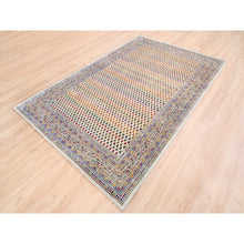 Load image into Gallery viewer, 5&#39;10&quot;x9&#39; Colorful Wool And Sari Silk Sarouk Mir Inspired With Repetitive Boteh Design Hand Knotted Oriental Rug FWR373902