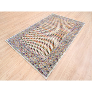 5'10"x9' Colorful Wool And Sari Silk Sarouk Mir Inspired With Repetitive Boteh Design Hand Knotted Oriental Rug FWR373902