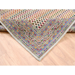 5'10"x9' Colorful Wool And Sari Silk Sarouk Mir Inspired With Repetitive Boteh Design Hand Knotted Oriental Rug FWR373902