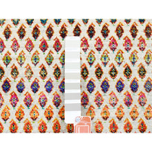 Load image into Gallery viewer, 5&#39;10&quot;x9&#39; Colorful Wool And Sari Silk Sarouk Mir Inspired With Repetitive Boteh Design Hand Knotted Oriental Rug FWR373902