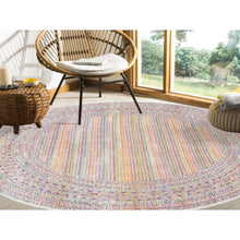 Load image into Gallery viewer, 12&#39;x12&#39; Round Colorful Wool And Sari Silk Sarouk Mir Inspired With Multiple Borders Hand Knotted Oriental Rug FWR373926