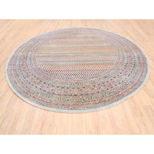 Load image into Gallery viewer, 12&#39;x12&#39; Round Colorful Wool And Sari Silk Sarouk Mir Inspired With Multiple Borders Hand Knotted Oriental Rug FWR373926