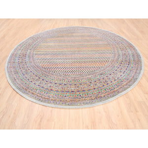 12'x12' Round Colorful Wool And Sari Silk Sarouk Mir Inspired With Multiple Borders Hand Knotted Oriental Rug FWR373926