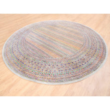 Load image into Gallery viewer, 12&#39;x12&#39; Round Colorful Wool And Sari Silk Sarouk Mir Inspired With Multiple Borders Hand Knotted Oriental Rug FWR373926