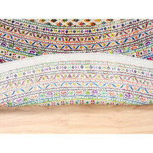 Load image into Gallery viewer, 12&#39;x12&#39; Round Colorful Wool And Sari Silk Sarouk Mir Inspired With Multiple Borders Hand Knotted Oriental Rug FWR373926