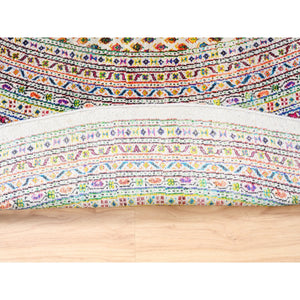 12'x12' Round Colorful Wool And Sari Silk Sarouk Mir Inspired With Multiple Borders Hand Knotted Oriental Rug FWR373926