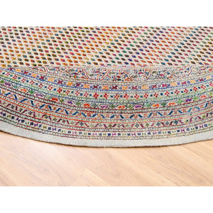 12'x12' Round Colorful Wool And Sari Silk Sarouk Mir Inspired With Multiple Borders Hand Knotted Oriental Rug FWR373926