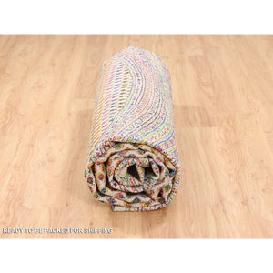 12'x12' Round Colorful Wool And Sari Silk Sarouk Mir Inspired With Multiple Borders Hand Knotted Oriental Rug FWR373926