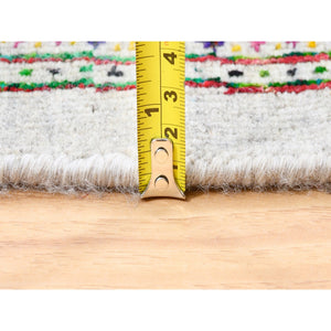 12'x12' Round Colorful Wool And Sari Silk Sarouk Mir Inspired With Multiple Borders Hand Knotted Oriental Rug FWR373926