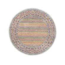 Load image into Gallery viewer, 6&#39;x6&#39; Round Colorful Wool And Sari Silk Sarouk Mir Inspired With Small Boteh Design Hand Knotted Oriental Rug FWR373974