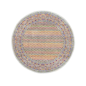 6'x6' Round Colorful Wool And Sari Silk Sarouk Mir Inspired With Small Boteh Design Hand Knotted Oriental Rug FWR373974