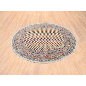 6'x6' Round Colorful Wool And Sari Silk Sarouk Mir Inspired With Small Boteh Design Hand Knotted Oriental Rug FWR373974