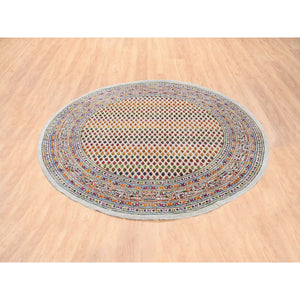 6'x6' Round Colorful Wool And Sari Silk Sarouk Mir Inspired With Small Boteh Design Hand Knotted Oriental Rug FWR373974