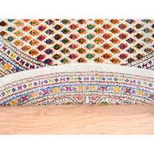 Load image into Gallery viewer, 6&#39;x6&#39; Round Colorful Wool And Sari Silk Sarouk Mir Inspired With Small Boteh Design Hand Knotted Oriental Rug FWR373974